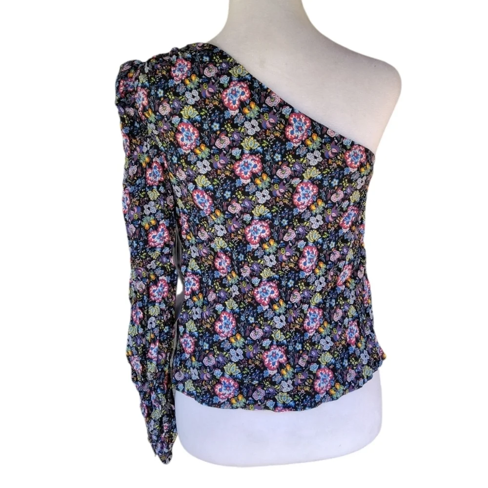 Nordstrom Frame All Over Floral One Shoulder Blouse Multicolor Size XS NWT - Picture 7 of 12